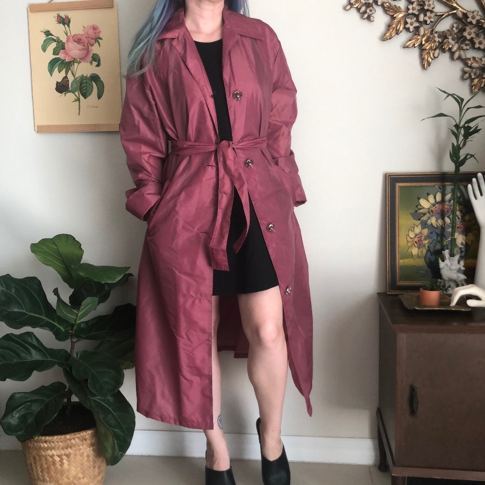 Vintage Aqua Sheen Belted Trench Rain Coat